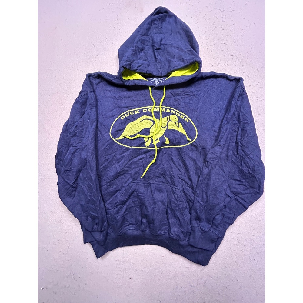 Duck Commander Hoodie Cotton Blend Navy Blue Neon Yellow XL Mens